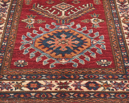 12 Feet Red Kazak Afghan Hand Knotted Wool Runner Rug